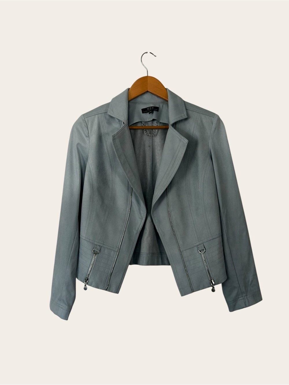 Melanie Lyne Vex Light Blue Blazer Jacket - Sleek Moto-Inspired Layer